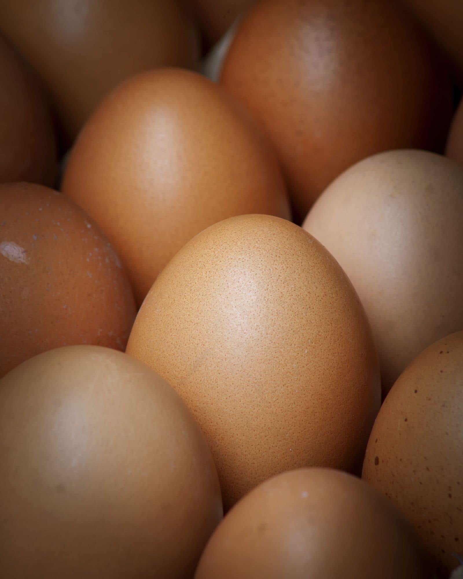 Close-up of brown hens' eggs.